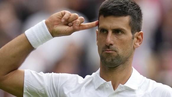 Serbia&#039;s Novak Djokovic after winning the second set from Australia&#039;s Jordan Thompson during the men&#039;s singles match on day three of the Wimbledon tennis championships in London, Wednes ...