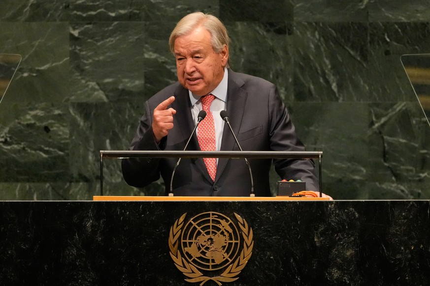 United Nations Secretary-General Antonio Guterres speaks during the 81st session of the United Nations General Assembly at United Nations headquarters, Tuesday, Sept. 22, 2026. (AP Photo/Seth Wenig)
A ...
