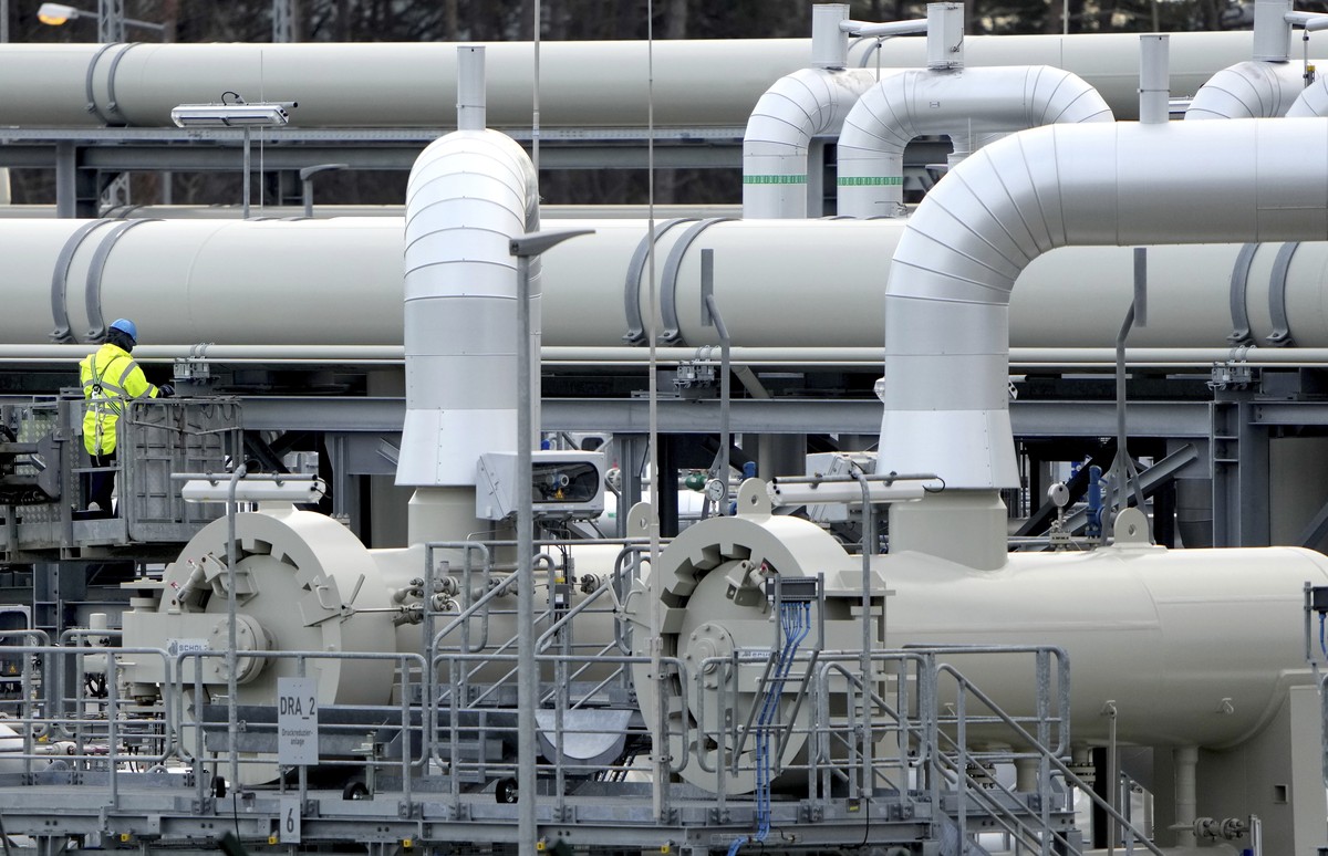 FILE - Pipes at the landfall facilities of the 'Nord Stream 2' gas pipline are pictured in Lubmin, northern Germany, on Feb. 15, 2022. (AP Photo/Michael Sohn, File)