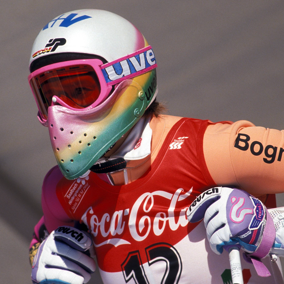 Michaela Gerg Leitner (Deutschland) konzentriert am Start Alpiner Skilauf WM Damen Weltmeisterschaft 1991, Ski Alpin, Skisport, Super G, Vdia Einzelbild Saalbach Hinterglemm Konzentration,