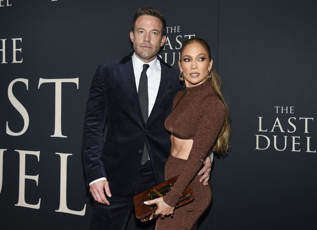 FILE - Actor Ben Affleck, left, and actor-singer Jennifer Lopez attend the premiere of "The Last Duel" on Oct. 9, 2021, in New York. (Photo by Evan Agostini/Invision/AP, File)
Ben Affleck,Je ...