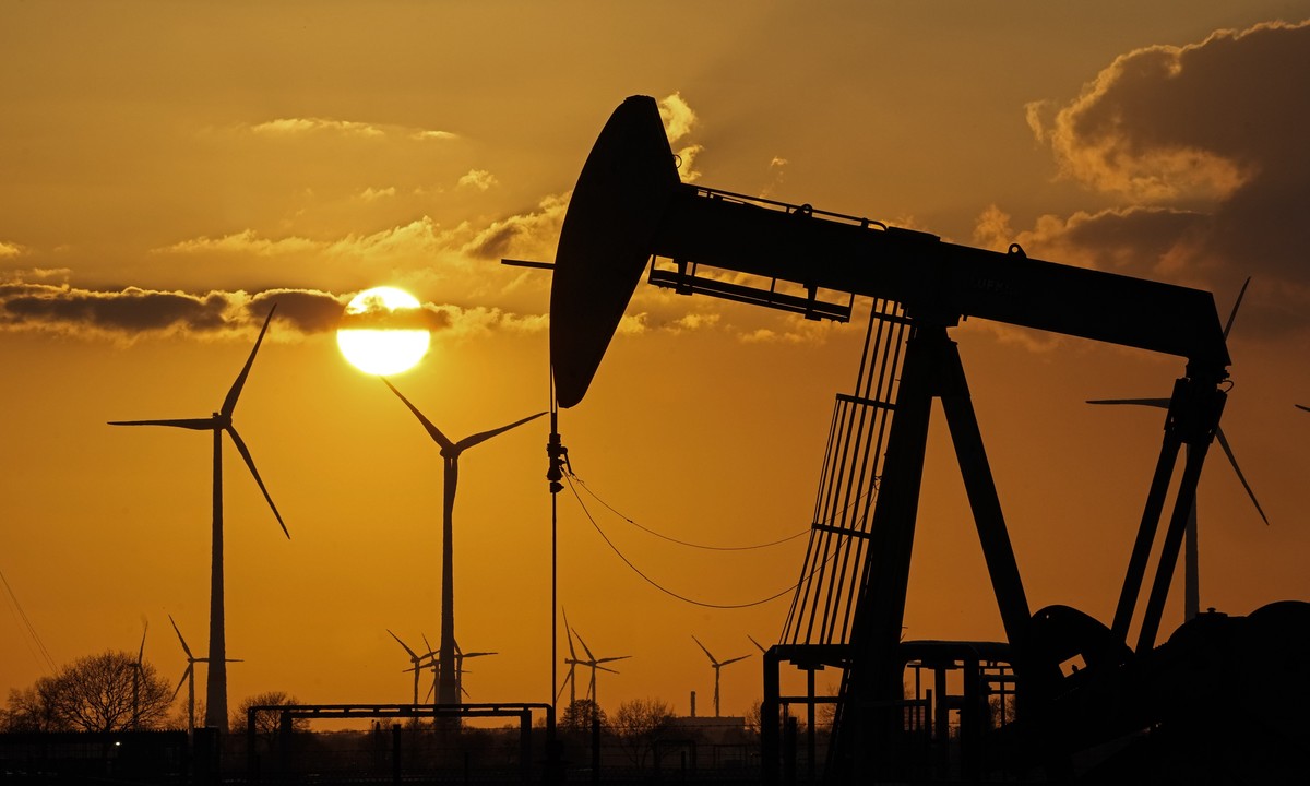 FILE - A pumpjack of Wintershall DEA extracting crude oil at an old oil field in Emlichheim, Germany, on March 18, 2022. Major oil-producing countries led by Saudi Arabia and Russia have said they ...