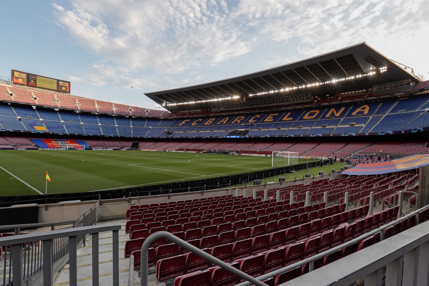 epa08592291 General view of the Camp Nou stadium ahead of the UEFA Champions League round of 16 second leg soccer match between FC Barcelona and SCC Napoli in Barcelona, Catalonia, north eastern Spain ...