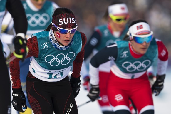 Nathalie von Siebenthal of Switzerland in action during the women cross country skiathlon in the Alpensia Cross Country Skiing Center during the XXIII Winter Olympics 2018 in Pyeongchang, South Korea, ...