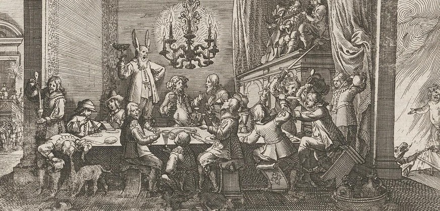 Trinkgelage um 1650. Druckgrafik von Conrad Meyer, Zürich.
https://doi.org/10.3931/e-rara-68002