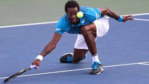 Sep 2, 2016; New York, NY, USA; Gael Monfils of France hits a volley against Nicolas Almagro of Spain (not pictured) on day five of the 2016 U.S. Open tennis tournament at USTA Billie Jean King Nation ...