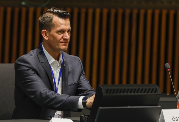 epa09272362 Austrian Health Minister Wolfgang Muckstein at the start of the Health Council meeting in Luxembourg, 15 June 2021. Ministers will aim to adopt a Council position on rules to reinforce the ...