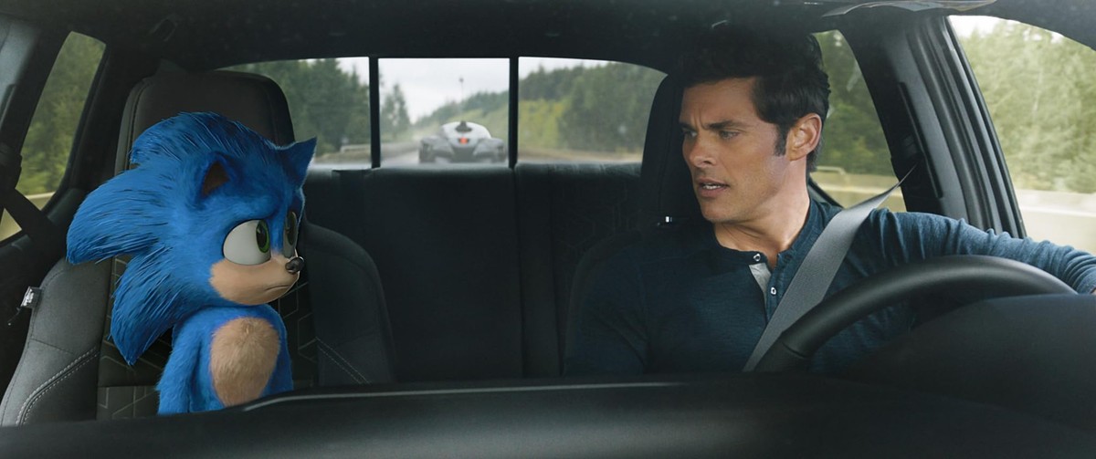 James Marsden and Ben Schwartz in Sonic The Hedgehog (2020)