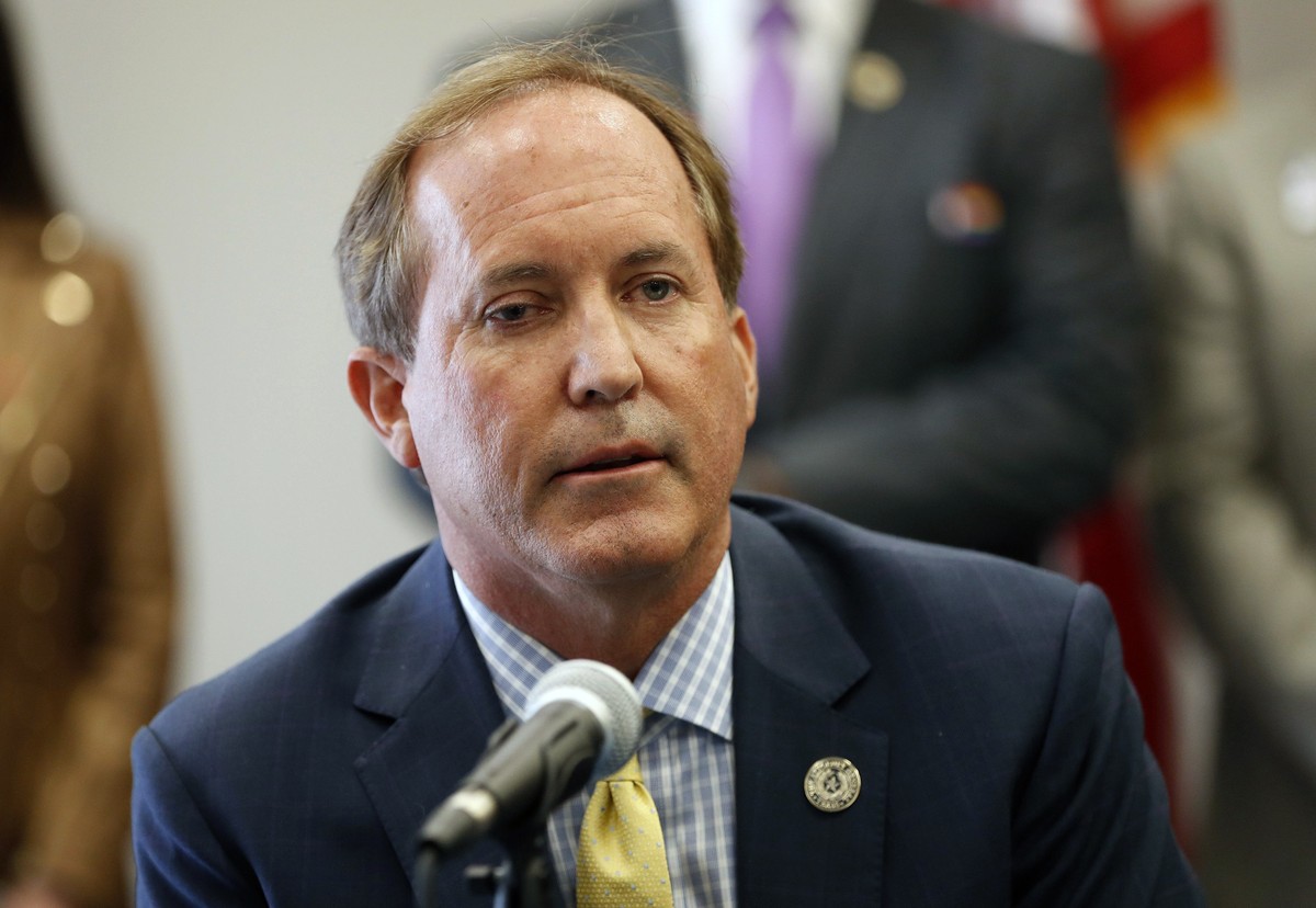 FILE- In this Sept. 10, 2020, file photo, Texas Attorney General Ken Paxton speaks at the Austin Police Association in Austin, Texas. Republican George P. Bush says he's running in 2022 for attor ...