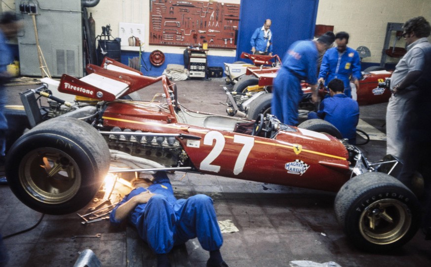 IMAGO / Motorsport Images

1970 Belgian GP SPA-FRANCORCHAMPS, BELGIUM - JUNE 07: Mechanics work on the Ferrari 312B of Jacky Ickx in the garage during the Belgian GP at Spa-Francorchamps on June 07, 1 ...
