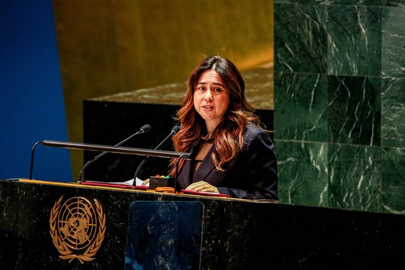 January 9, 2024, New York, New York, United States: Representative of United Arab Emirates to the UN, LANA ZAKI NUSSEIBEH speaks at a meeting for debate of the situation in Gaza. .A resolution which w ...