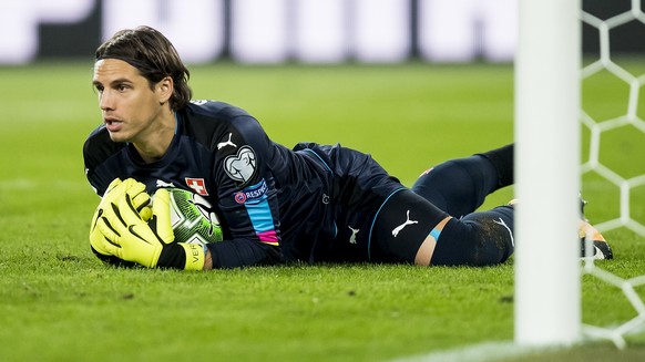 Switzerland&#039;s goalkeeper Yann Sommer, reacts during the 2018 Fifa World Cup Russia group B qualification soccer match between Switzerland and Hungary in the St. Jakob-Park stadium in Basel, Switz ...