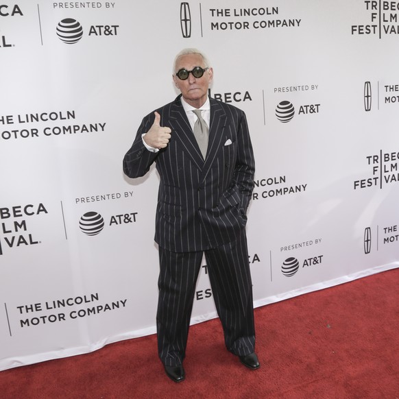 Political consultant Roger Stone attends a screening of &quot;Get Me Roger Stone&quot; at the SVA Theatre during the 2017 Tribeca Film Festival on Sunday, April 23, 2017 in New York. (Photo by Brent N ...