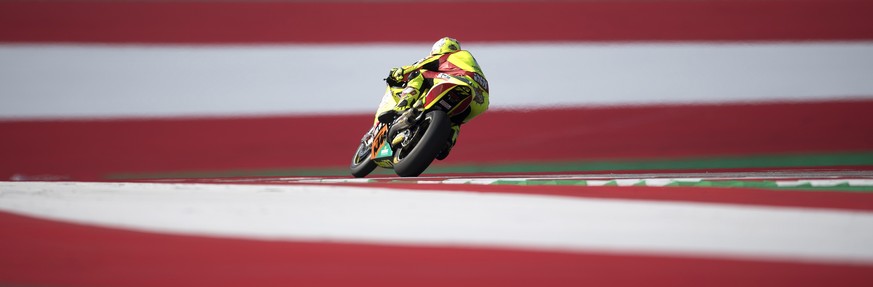 epa06945272 Suisse rider Dominique Aegerter of team Kiefer Racing during a warm up session for the Motorcycling Grand Prix of Austria at Red Bull Ring in Spielberg, Austria, 12 August 2018. EPA/ANDREA ...