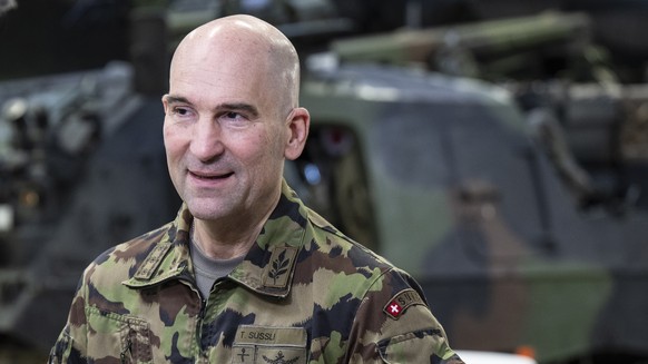 Thomas Suessli, Chef der Armee, spricht an der Praesentation der Armeebotschaft 2025, am Donnerstag, 27. Maerz 2025, in Thun. (KEYSTONE/Peter Schneider)