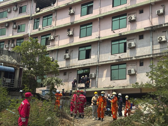 Rescuers carry the body of a victim, from . a collapsed building in the aftermath of Friday&#039;s earthquake in Mandalay, Myanmar, Thursday, April 3, 2025. (AP Photo)
Myanmar Earthquake
