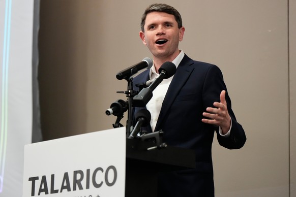 James Talarico, a Texas Democratic primary candidate for U.S. Senate, speaks during an event at the University of Houston Monday, March 2, 2026, in Houston. (AP Photo/Ashley Landis)
James Talarico