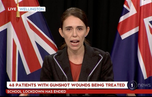 In this image made from video, Prime Minister Jacinda Ardern gives a press conference from Wellington, after the shootings at two mosques in Christchurch, New Zealand, Friday, March 15, 2019. Ardern s ...