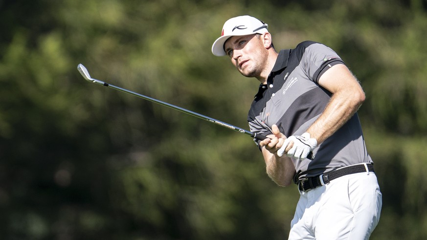 epa07805037 Joel Girrbach of Switzerland in action during the second round of the European Masters golf tournament in Crans-Montana, Switzerland, 30 August 2019. EPA/ALEXANDRA WEY