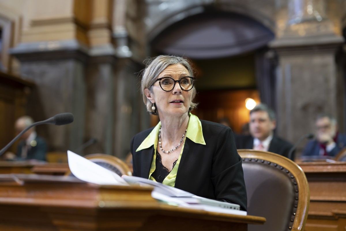 Maya Graf, GP-BL, spricht waehrend der Fruehlingssession der Eidgenoessischen Raete, am Mittwoch, 15. Maerz 2023 im Staenderat in Bern. (KEYSTONE/Anthony Anex)