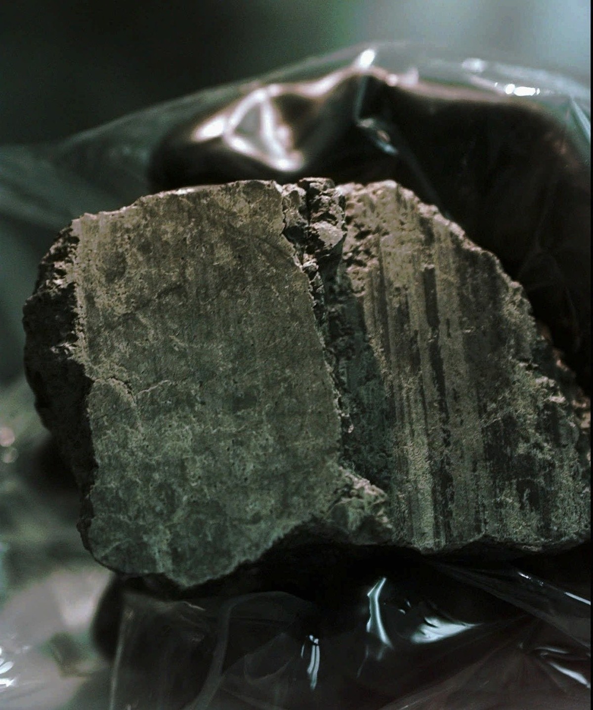 The meteorite labeled ALH84001 is held in the hand of a scientist at a Johnson Space Center lab in Houston, Aug. 7, 1996. Researchers at NASA and three universities claimed to have found in the rock f ...
