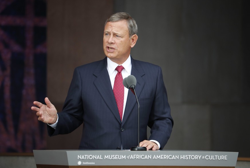 Chief Justice John Roberts speaks at the dedication ceremony for the Smithsonian Museum of African American History and Culture on the National Mall in Washington, Saturday, Sept. 24, 2016. (AP Photo/ ...