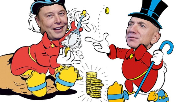 Elon Musk und Jeff Bezos als Dagobert Duck