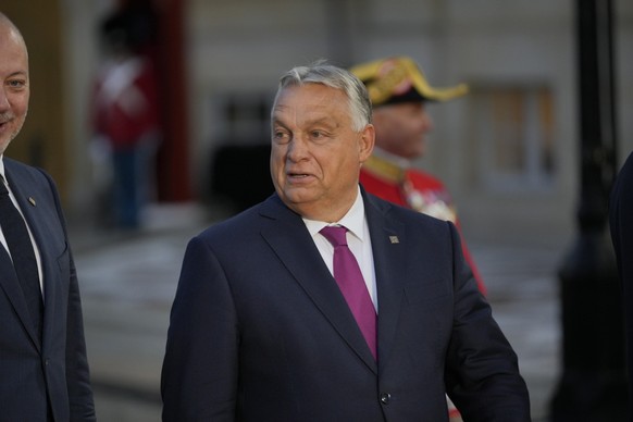 epa12421122 Hungary&#039;s Prime Minister Viktor Orban arrives for dinner at Amalienborg Palace in Copenhagen, Denmark, 01 October 2025. The royal couple are hosting a dinner on the occasion of a meet ...