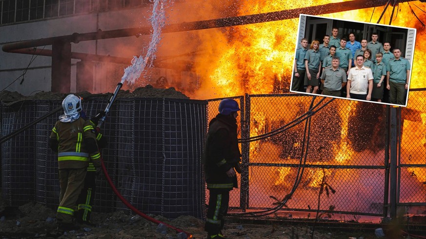 October 18, 2022, Kyiv, Ukraine: Emergency services tackle a fire after shelling. According to reports, two people were killed and one injured in three Russian strikes that hit an energy infrastructur ...