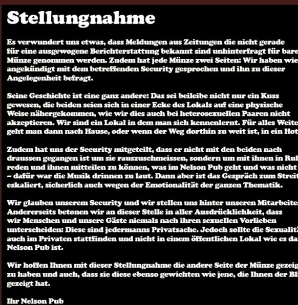Stellungnahme des «Nelson Pubs».