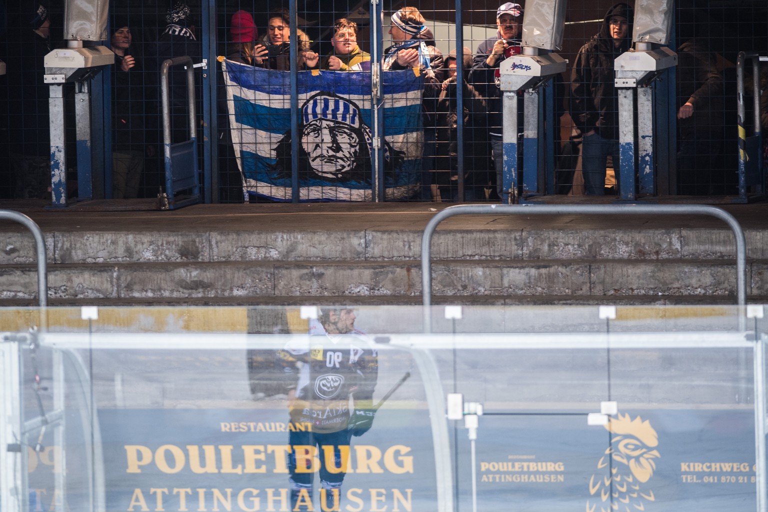 Ambri's fans outsite of ice stadium Valascia, during the preliminary round game of National League A (NLA) Swiss Championship 2019/20 between HC Ambri Piotta and HC Davos at the ice stadium Valas ...