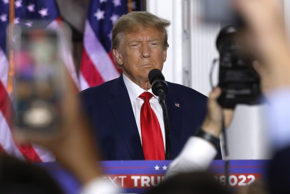 epa10689640 Former U.S. President Donald J. Trump speaks outside Trump National Golf Club, in Bedminster, New Jersey, United States, June 13, 2023. Trump was previously charged with multip...