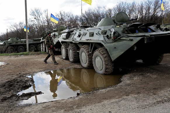 Ukrainische Truppen Mitte April im Bezirk Charkow