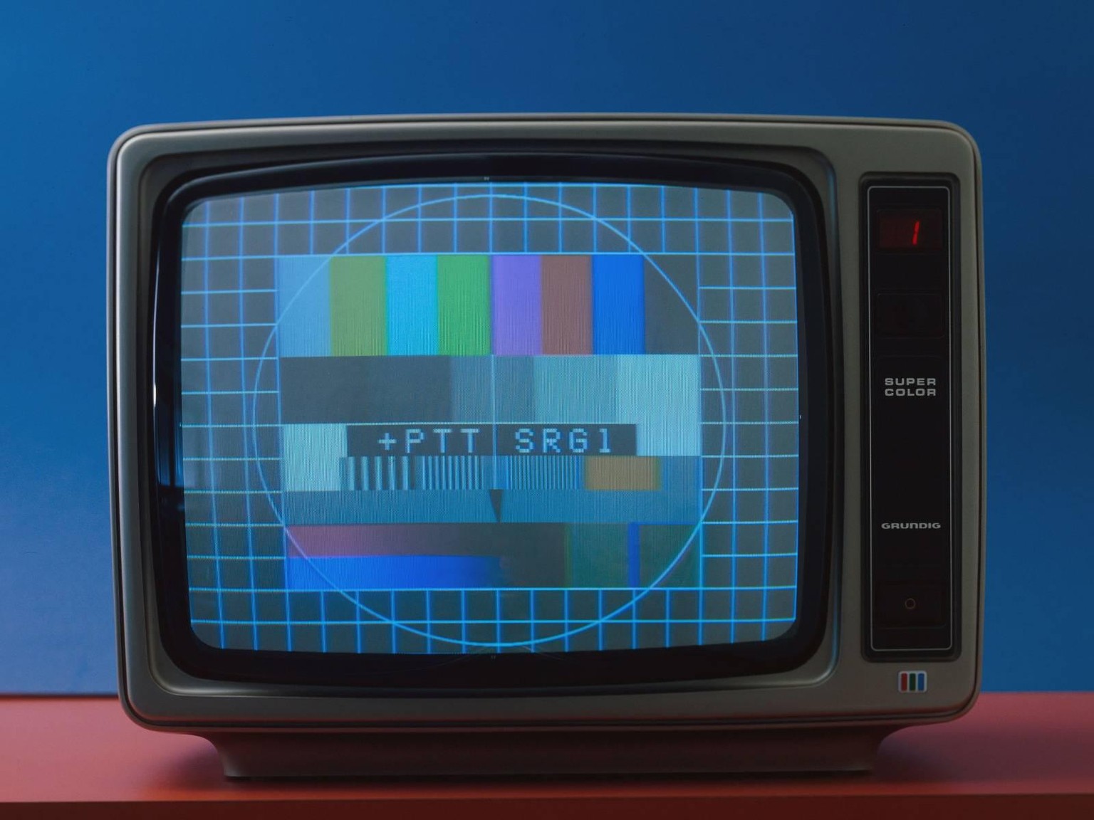 Erinnerung aus der Vergangenheit: Das ab 1972 eingeführte Testbild des Schweizer Fernsehens wurde von einem Testbildgenerator erzeugt. Aufnahme von 1978.