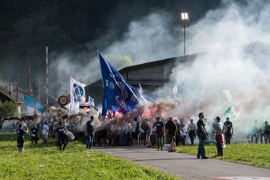 Fans arrive at the stadium at the new ice stadium Gottardo Arena that replaces the historic Valascia, during the match of National League Swiss Championship 2021/22 between HC Ambri Piotta and HC Frib ...