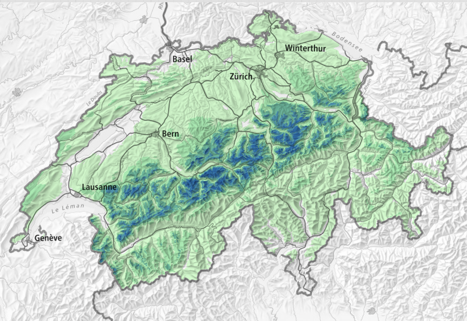 Die Schneeprognose bis Donnerstagmorgen. In den grün und blau markierten Gebieten wird Schnee fallen.