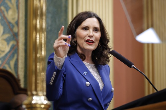 Michigan Gov. Gretchen Whitmer delivers her State of the State address to a joint session of the House and Senate, Wednesday, Jan. 24, 2024, at the state Capitol in Lansing, Mich. (AP Photo/Al Goldis) ...