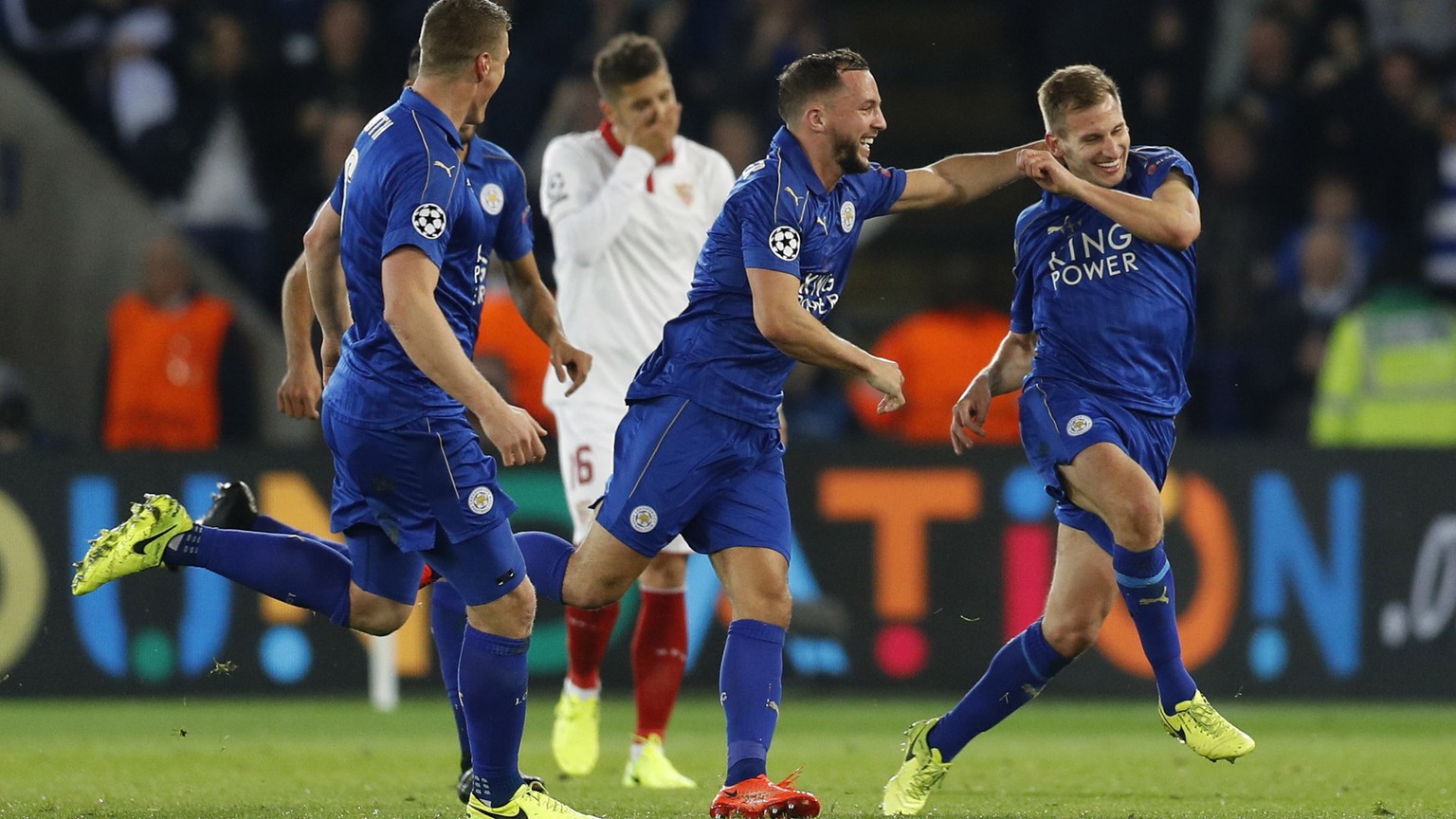 Britain Soccer Football - Leicester City v Sevilla - UEFA Champions League Round of 16 Second Leg - King Power Stadium, Leicester, England - 14/3/17 Leicester City&#039;s Marc Albrighton celebrates sc ...