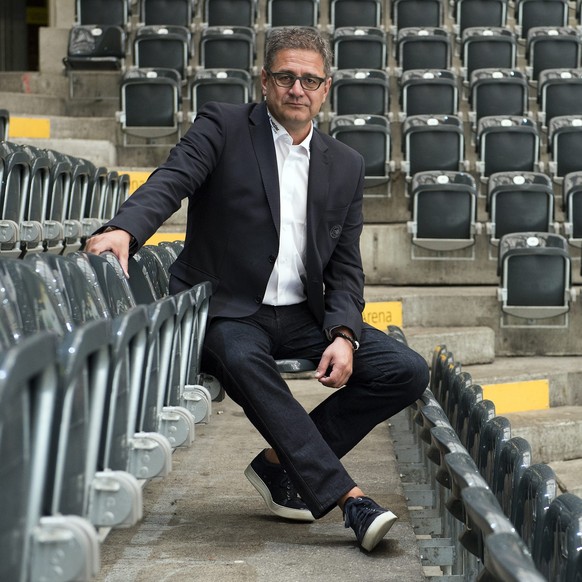 epa04379112 CEO Marc Luethi of Swiss Ice Hockey club SC Bern poses for the photographer during the season media day of the SC Bern, 01 September 2014, Bern, Switzerland. EPA/ANTHONY ANEX