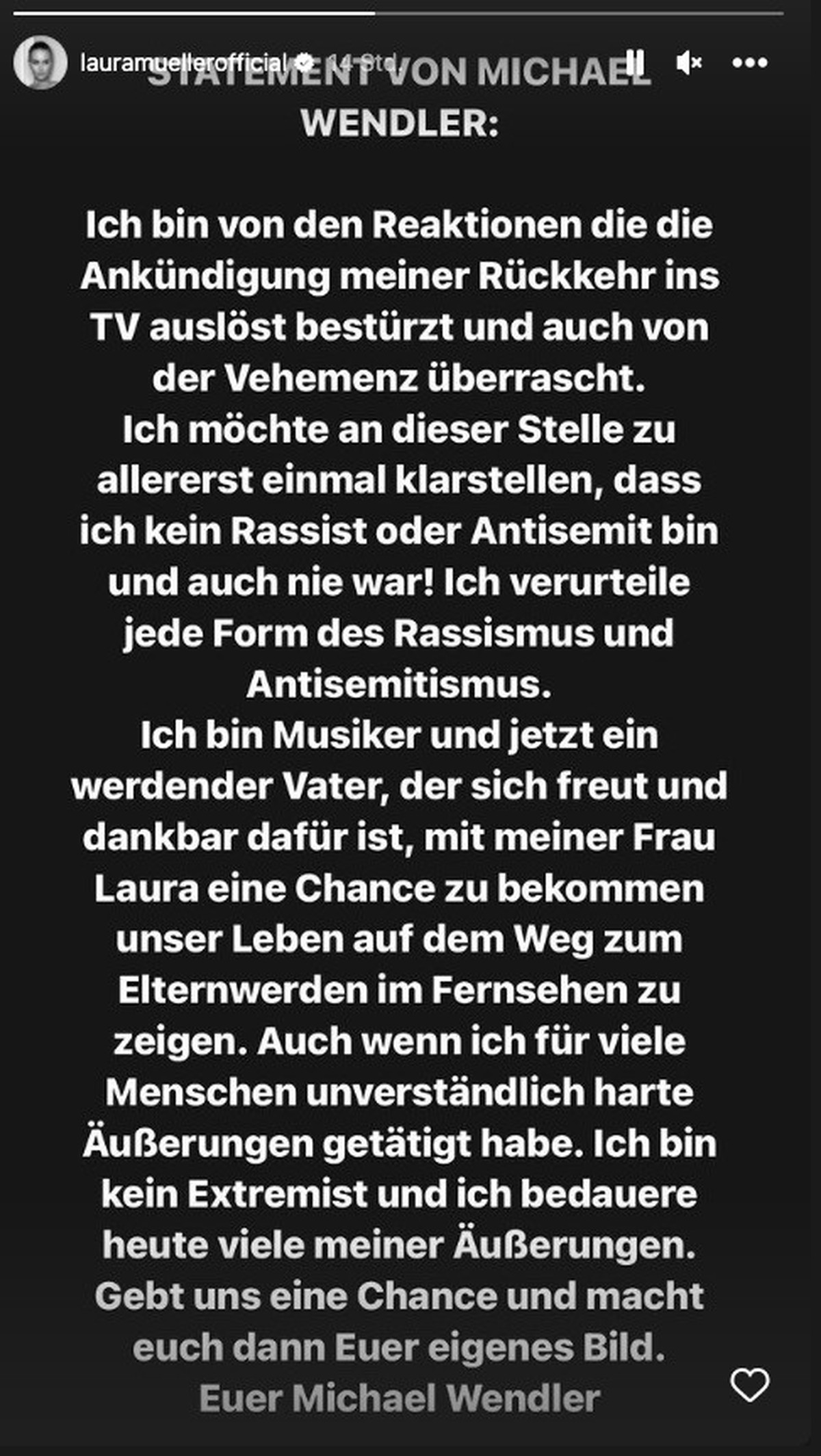 Ein Screenshot des Instagram-Statements.