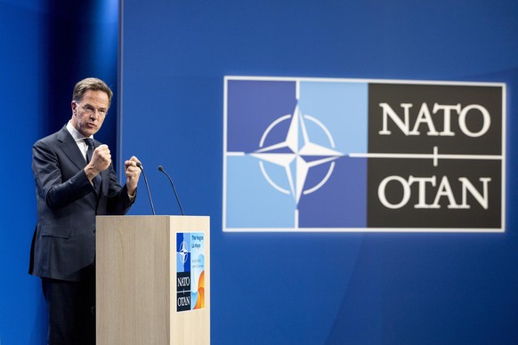 epa12192802 NATO Secretary General Mark Rutte speaks durin a press conference ahead of the NATO summit, in The Hague, the Netherlands, 23 June 2025. The Netherlands will host the NATO Summit at the Wo ...