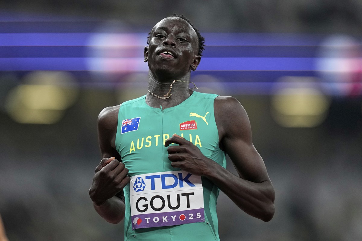 Australia's Gout Gout finishes a men's 200 meters heat at the World Athletics Championships in Tokyo, Wednesday, Sept. 17, 2025. (AP Photo/Petr David Josek)
Japan Athletics Worlds