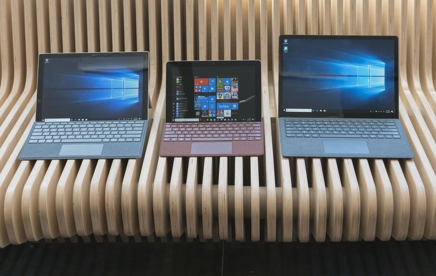 Surface Pro, Surface Go und Surface Laptop im Grössenvergleich.