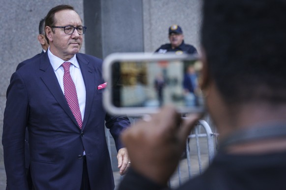 FILE - Actor Kevin Spacey leaves a court in New York, Tuesday, Oct. 1.  11, 2022 after proceeding in a civil trial accusing him of sexually assaulting a 14-year-old boy in the 1980s.  Double Academy Award...