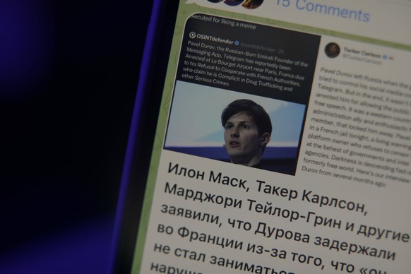 Telegram Founder Durov Arrested in Paris The Telegram messaging app is seen on an iPhone in this illustration taken on 25 August, 2024 in Warsaw, Poland. Telegram founder and CEO Pavel Durov was arres ...