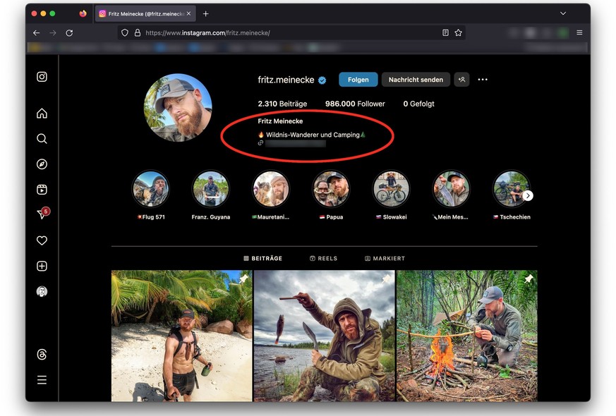 Instagram-Profil von Fritz Meinecke.