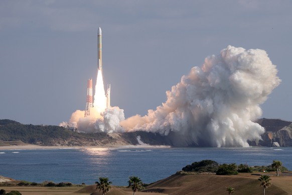 epa11159829 An H3 rocket takes off from the Tanegashima Space Center in Kagoshima Prefecture, southwestern Japan, February 17, 2024. Japan Aerospace Exploration Agency (JAXA) has successfully launched an H3 rocket...