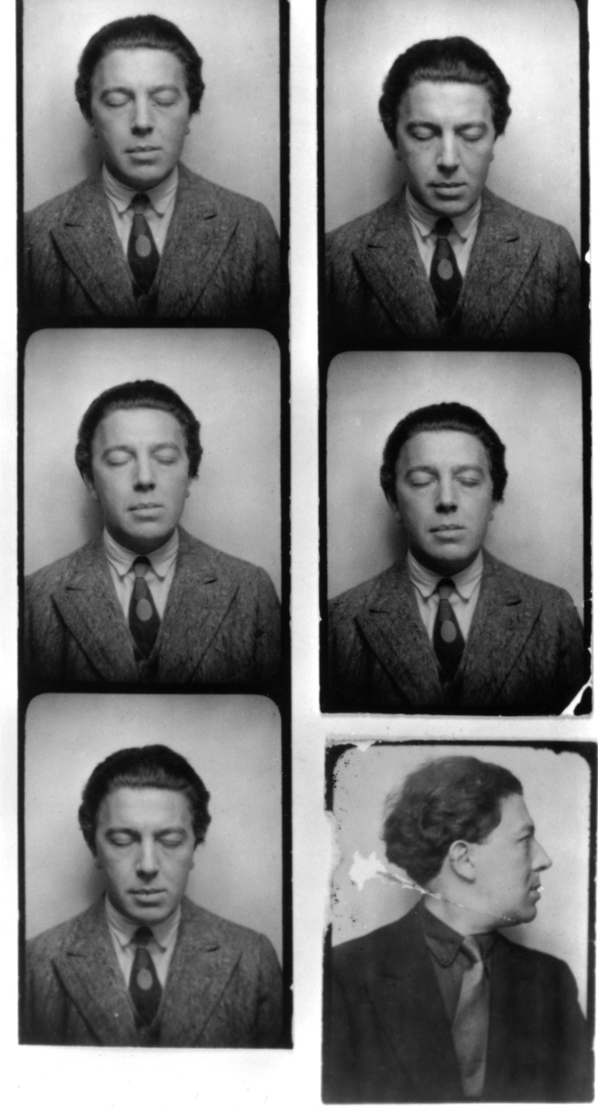 Andre Breton, 1929 b/w photo 1109340 Andre Breton, 1929 b/w photo Private Collection add.info.: Photo booth of Andre Breton made around 1929 and used to frame Magritte s painting I don t see the woman ...