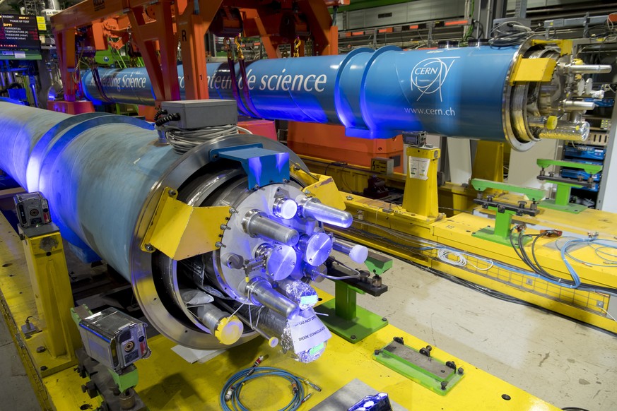 Two magnets are pictured during the unveiling of the new Science Gateway project of the European Organization for Nuclear Research, CERN, in Meyrin, Switzerland, Monday, April 8, 2019. As part of its  ...