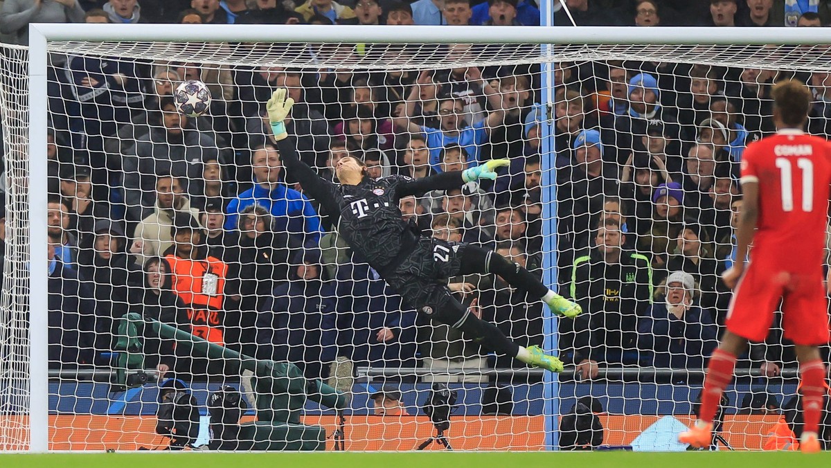 UEFA Champions League Quarter-Finals 1st Leg Manchester City v Bayern Munich Yann Sommer 27 of Bayern Munich is beaten by a shot from Rodri 16 of Manchester City during the UEFA Champions League Quart ...